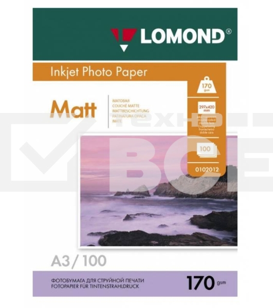 Фотобумага Lomond 0102012 A3/170г/м2/100л./белый матовое/матовое для струйной печати
