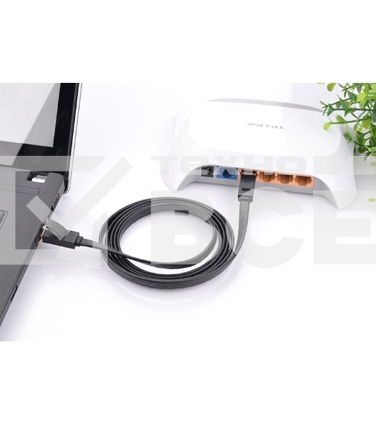 Патч-корд Greenconnect PROF плоский прямой 7.5m, UTP медь кат.6, черный, позолоченные контакты, 30 AWG, GCR-LNC616-7.5m, ethernet high speed 10 Гбит/с, RJ45, T568B Greenconnect Патч-корд PROF плоский прямой 7.5m, UTP медь кат.6, черный, позолоченные конта