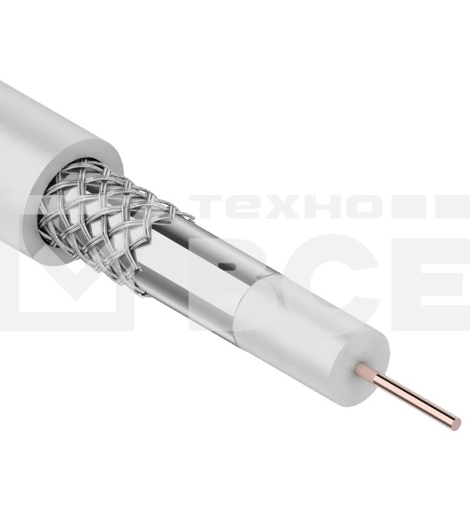 Кабель коаксиальный Rexant 3С-2V, 75 Ом, CCS/Al/Al, 48%, бухта 100 м, белый