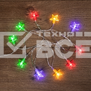 Гирлянда светодиодная «Звездочки» 1.5 м, 10 LED, прозрачный ПВХ, цвет свечения мультиколор, 2 х АА (батарейки не в комплекте) NEON-NIGHT