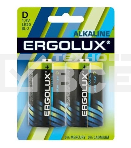 Элемент питания алкалиновый Ergolux LR20 BL-2 LR20 BL-2 1.5В Alkaline (блист.2шт)