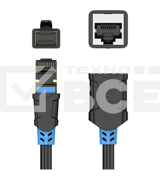 Патч-корд удлинитель Vention прямой SSTP cat.6, RJ45 - 3м. Черный