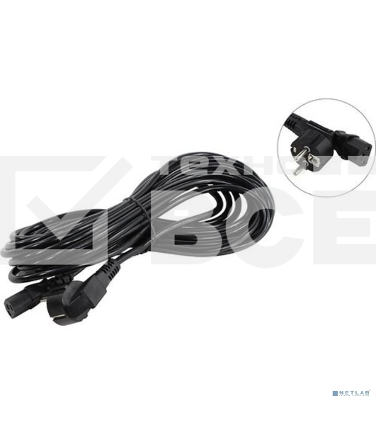 Кабель питания ExeGate Power PC-10P (Евровилка угловая Schuko->С13) VDE-250V-3*1.0-CU, 10A, 10м
