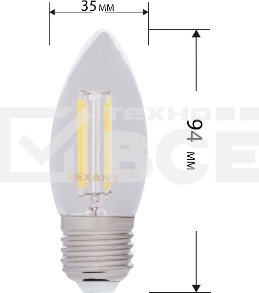 Лампа светодиодная филаментная Rexant Свеча CN35 9.5 Вт 950 Лм 2400K E14 золотистая колба