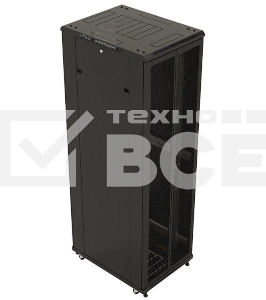 Шкаф серверный Hyperline (TTBR-4262-DD-RAL9004) напольный 42U 600x1200мм пер.дв.перфор.2ств. задн.дв.перфор.2-хст. 2 бок.пан. 800кг черный 1110мм IP20 сталь