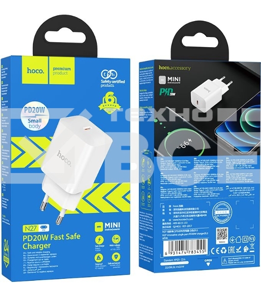 Сетевое зар./устр. Hoco N27 White 20W 3A+2.22A+1.67A (PD+QC+AFC) USB-C универсальное белый