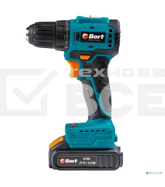 Дрель-шуруповерт Bort BAB-21-BLK, Аккумуляторная , 21В, 2 АКБ, Кейс