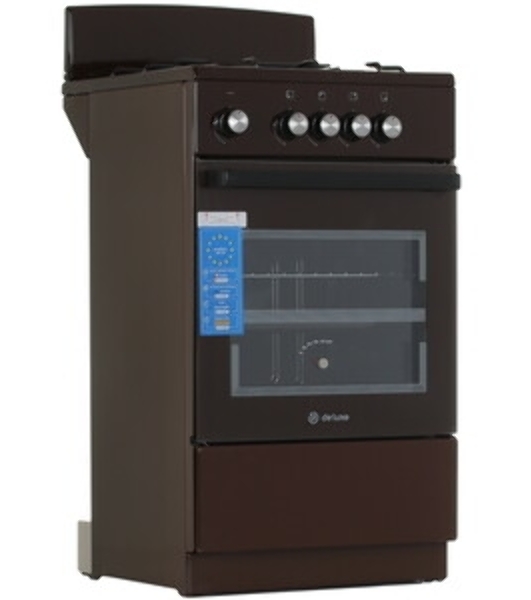Плита газовая De Luxe 5040.48Г (Щ) 014 коричневый, конфорок 4 шт, духовка 46 л, 50 см x 85 см x 50 см
