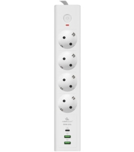 Сетевой фильтр Cablexpert Exnovo EXN-4-CU2-W-2, 4 р, 16А, 1xType-C PD, 30Вт, 2хUSB, 2 м, ур.защиты 4+, белый, коробка