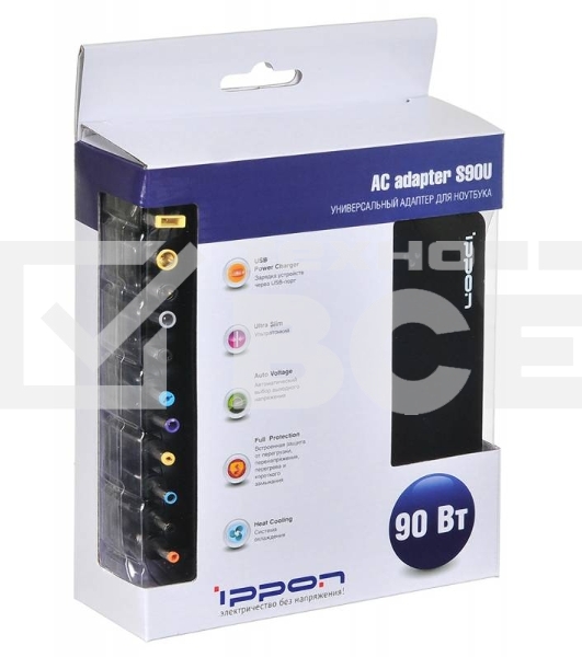 Блок питания Ippon S90U автоматический 90W 15V-19.5V 8-connectors 5A 1xUSB 2.1A от бытовой электросети LED индикатор