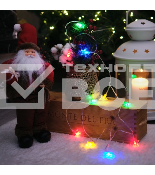 Гирлянда светодиодная «Звездочки» 1.5 м, 10 LED, прозрачный ПВХ, цвет свечения мультиколор, 2 х АА (батарейки не в комплекте) NEON-NIGHT