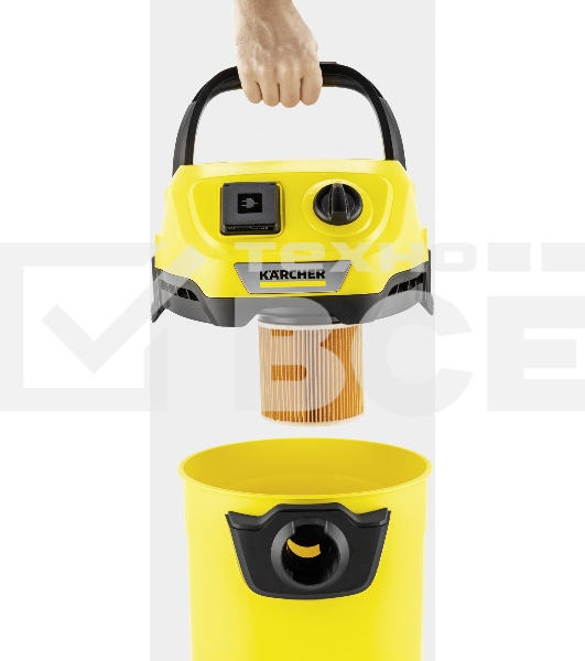 Строительный пылесос Karcher WD 3 P V-17/4/20 желтый, 1000 Вт, уборка сухая/сбор воды, пылесборник мешок/контейнер, 17 л