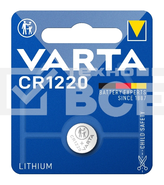 Батарейка Varta ELECTRONICS CR1220 BL1 Lithium 3V (6220) (1/10/100)