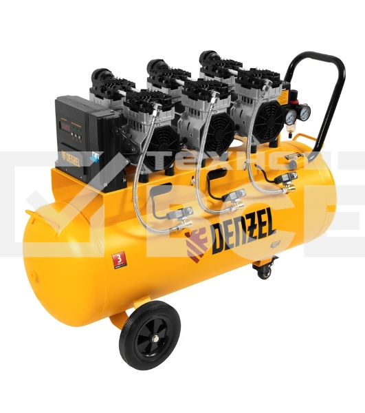 Компрессор безмаслянный малошумный DLS 2250/100, 2250 Вт, 3х750, 100 л, 410 л/мин блок упр  Denzel
