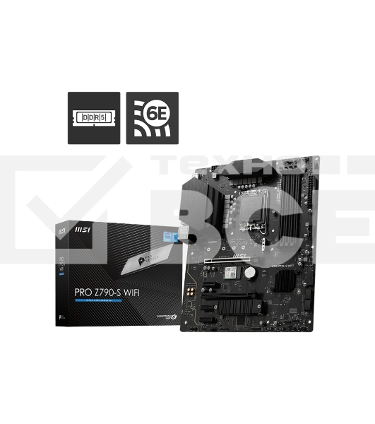 Материнская плата MSI PRO Z790-S WIFI, LGA 1700, ATX, 4xDDR5, 1xPCIe 5.0 x16, 4xM.2, 4xSATA, 1xHDMI, 1xDP, 2.5 Gigabit Ethernet, 7.1 аудио