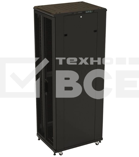 Шкаф серверный Hyperline (TTBR-4262-DD-RAL9004) напольный 42U 600x1200мм пер.дв.перфор.2ств. задн.дв.перфор.2-хст. 2 бок.пан. 800кг черный 1110мм IP20 сталь