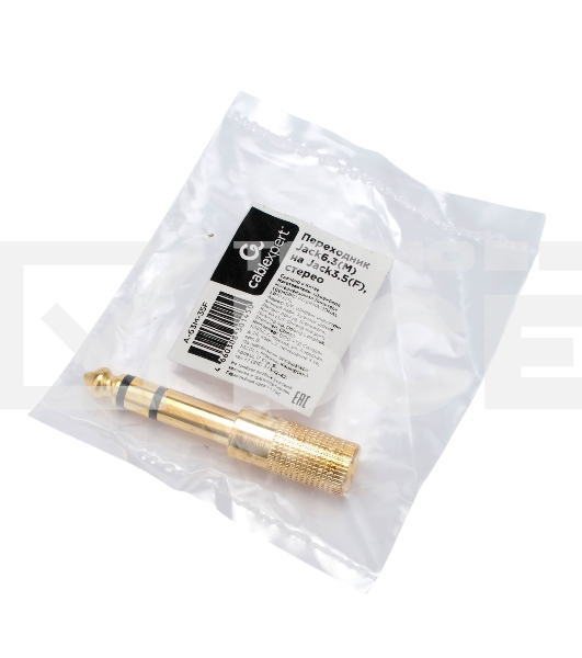Аудио переходник Cablexpert A-35M-63F,  Jack3.5(M) на Jack6.3(F) стерео,  золотой, пакет