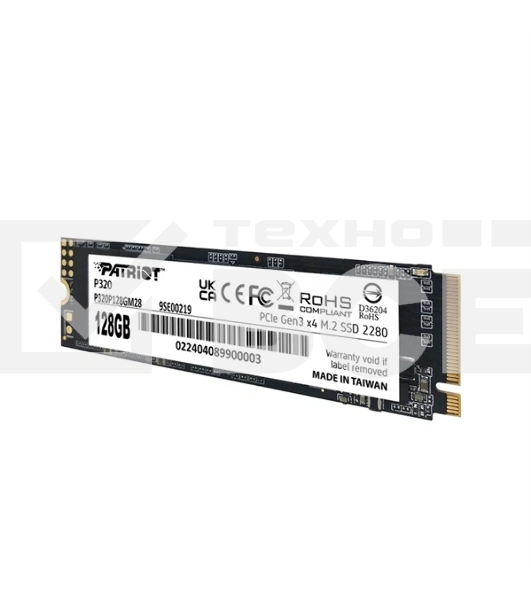 Накопитель SSD Patriot P320, 128GB, PCIe 3.0 x4, M.2 2280, NVMe, R/W 1600/1000
