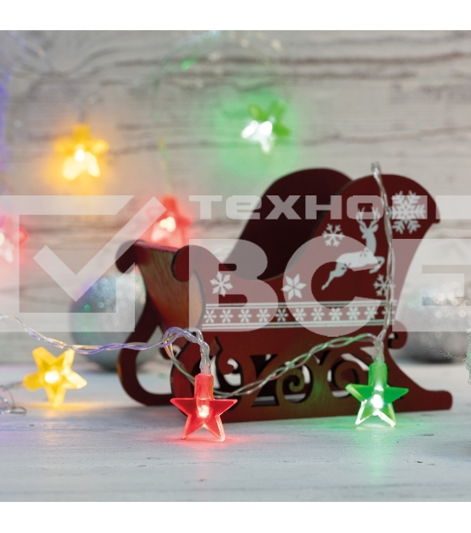 Гирлянда светодиодная «Звездочки» 1.5 м, 10 LED, прозрачный ПВХ, цвет свечения мультиколор, 2 х АА (батарейки не в комплекте) NEON-NIGHT