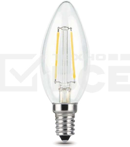 Лампа светодиодная филаментная Gauss 5Вт цок.: E14 свеча 220B 2700K св. свеч. бел.теп. C37 (упак.: 10 шт) (103801105)