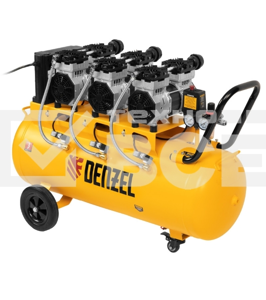 Компрессор безмаслянный малошумный DLS 2250/100, 2250 Вт, 3х750, 100 л, 410 л/мин блок упр  Denzel