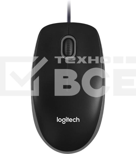 Мышь проводная Logitech B100 черный, 1000 dpi, USB, кнопки - 3