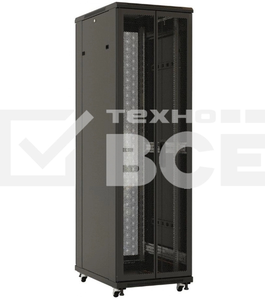 Шкаф серверный Hyperline (TTBR-4262-DD-RAL9004) напольный 42U 600x1200мм пер.дв.перфор.2ств. задн.дв.перфор.2-хст. 2 бок.пан. 800кг черный 1110мм IP20 сталь