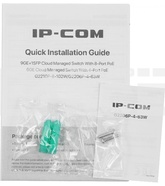 Сетевой коммутатор IP-COM G2206P-4-63W 4x10Base-T/100Base-TX/1000Base-T 2x1000Base-T PoE порты 4 Количество портов PoE+ 4 G2206P-4-63W