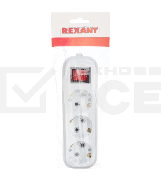 Колодка 3 гнезда с кнопкой c заземлением Rexant