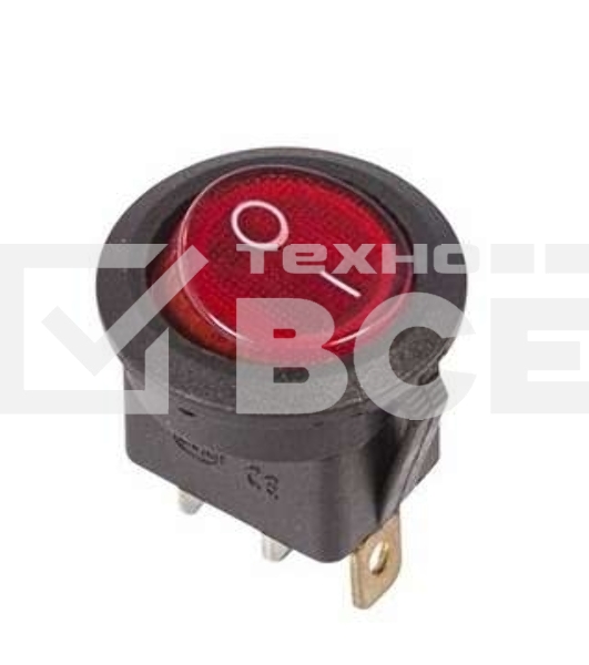 Выключатель клавишный круглый 250V 6А (3с) ON-OFF красный  с подсветкой  Rexant