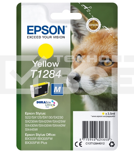 Картридж струйный EPSON T1284 (C13T12844012/C13T12844011) желтый для S22/SX125/SX425/BX305