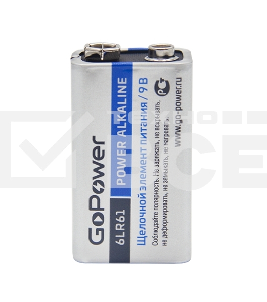Батарейка GoPower Крона 6LR61 BL1 Alkaline 9V (1/10/240)