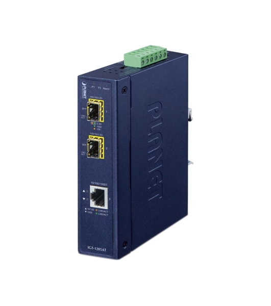 индустриальный медиа конвертер IGT-1205AT  IP30 Industrial 10/100/1000T to 2-Port 100/1000X SFP Gigabit Media Converter (-40 to 75 degree C)