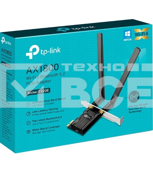 Двухдиапазонный адаптер PCI Express TP-Link Archer TX20E с поддержкой Wi-Fi AX1800 и Bluetooth 5.2