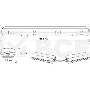 Светильник линейный Gauss СПП-Т8-G13 LITE 220-230V IP65 665*60*55мм для LED ламп 1х600мм 1/16