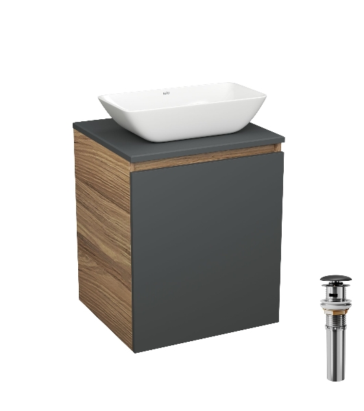 Тумба Bau Dream Blackwood 50 графит, раковина BAU Spectrum mini 47х24 выпуск клик клак, черный
