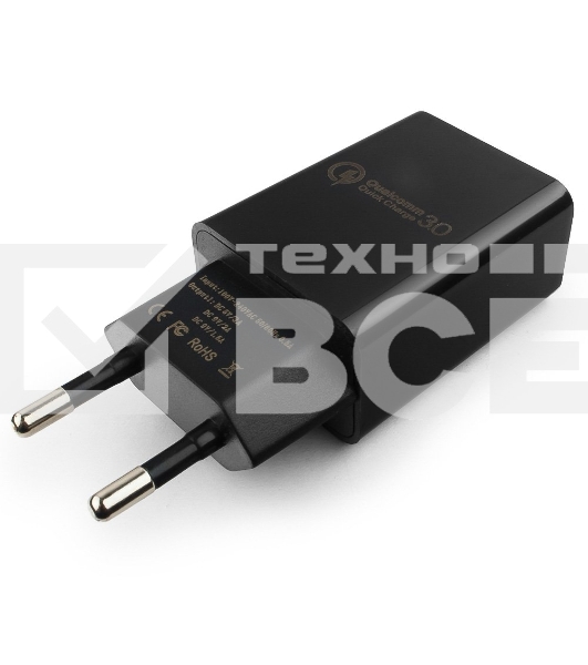 Адаптер питания Cablexpert MP3A-PC-17, QC 3.0, 100/220V - 1 USB порт 5/9/12V, черный
