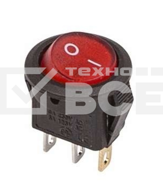 Выключатель клавишный круглый 250V 3А (3с) ON-OFF красный с подсветкой Micro Rexant