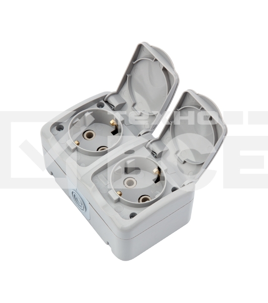 Блок горизонтальный 2 розетки (керамика) Mini OG IP54 с заземлением, о/у, серый Kranz