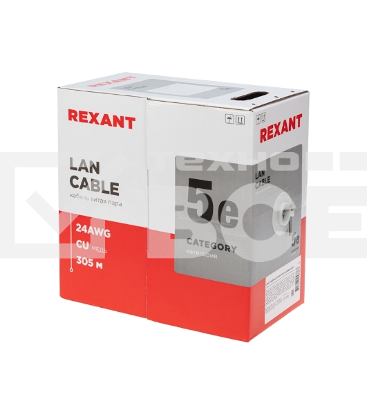 Кабель витая пара Rexant LIGHT U/UTP, категория 5e, ZH нг(А)-HF, 4PR, 24AWG, внутренний, серый, 305 м