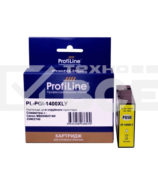 Струйный картридж PL-PGI-1400XLY для принтеров Canon MB2040/MB2140/MB2340/MB2740 с чернилами Yellow ProfiLine