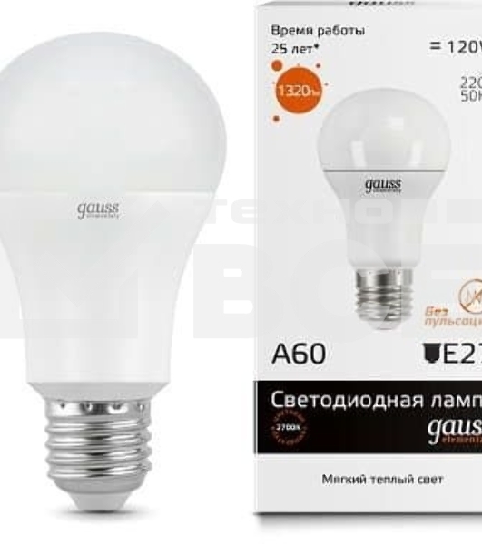 Лампа cветодиодная Gauss LED Elementary 23215A60 15W E27 2700K 1/10/40 груша