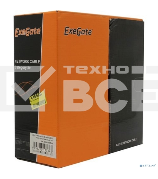 Кабель ExeGate UTP 4 пары кат.5e CCA, 24AWG, бухта 100м, серый, PVC