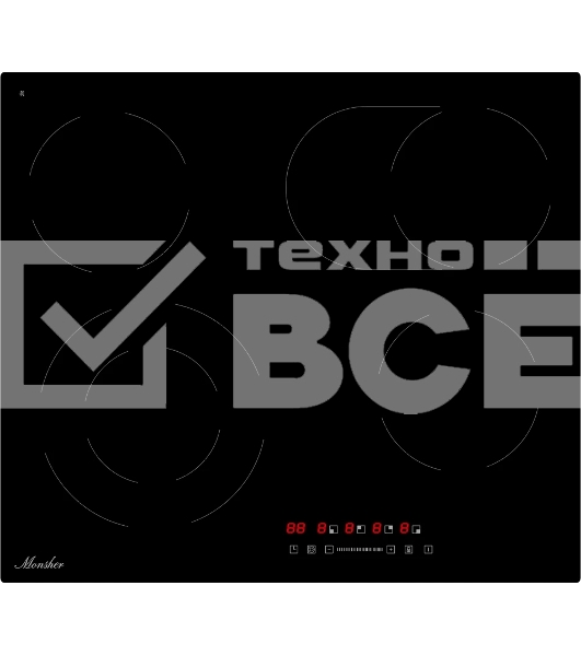 Варочная поверхность MONSHER MHE 6013, электрическая, Hi-Light, 9 уровней мощности, бустер, автоматическое отключение, таймер, индикатор остаточного тепла, сенсорное управление, цвет черный