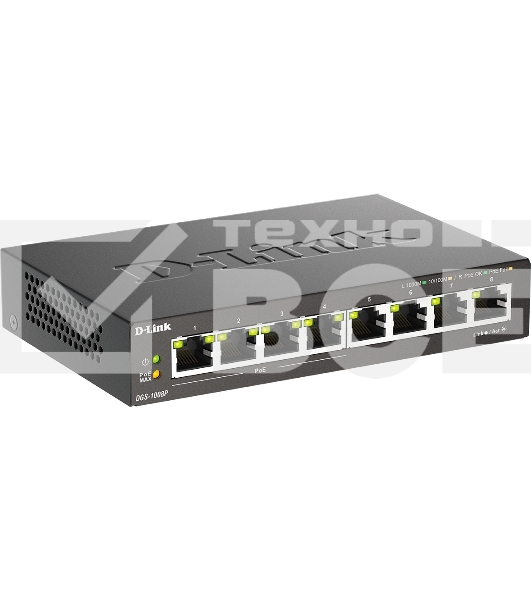 Неуправляемый коммутатор D-Link DGS-1008P/F3A с 8 портами 10/100/1000Base-T (4 порта PoE 802.3af/at, PoE-бюджет 60 Вт)