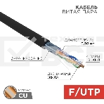 Кабель витая пара Rexant F/UTP, cat.5e, PE, 4PR, 24AWG, OUTDOOR, SOLID, черный, 305м, фото3