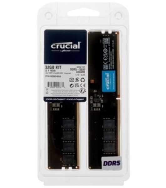 Оперативная память Crucial, DDR5, 32GB (2x16GB), 6000 MHz, CL36, с радиатором, черный
