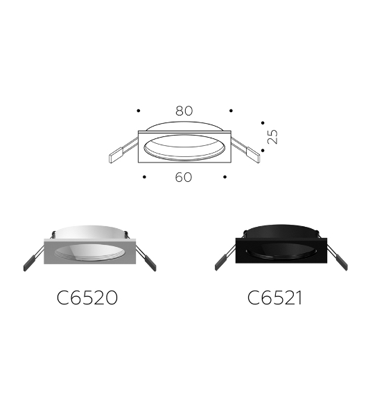 Корпус светильника C6521 SBK черный песок 80*80*H25mm MR16 GU5.3
