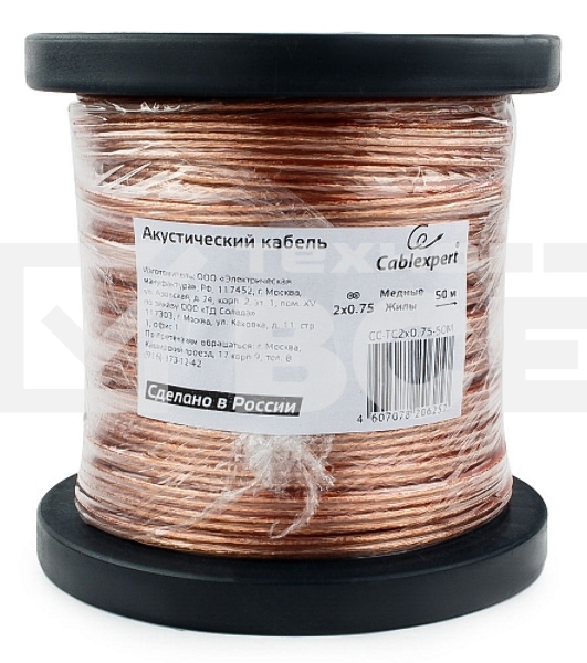 Акустический кабель Cablexpert CC-TC2x0,75-50M, прозрачный,  50 м, на катушке