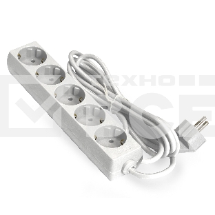 Удлинитель ExeGate ECE-5-1.8W (EX285821RUS), белый, 1,8 м, евровилка с заземлением, 5 евророзеток с заземлением, 2200 Вт